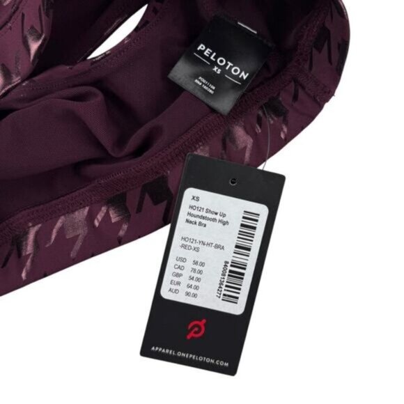 Peloton Printed Foil Houndstooth Sports Bra Size XS Plum - Picture 4 of 6